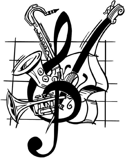 Musical instruments collage vinyl sticker. Customize on line. Music 061-0265